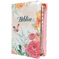 Biblie medie lux, Model floral roz